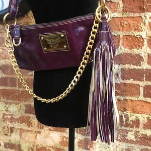 Guia’s Purple Patent Purse with Gold Accents
